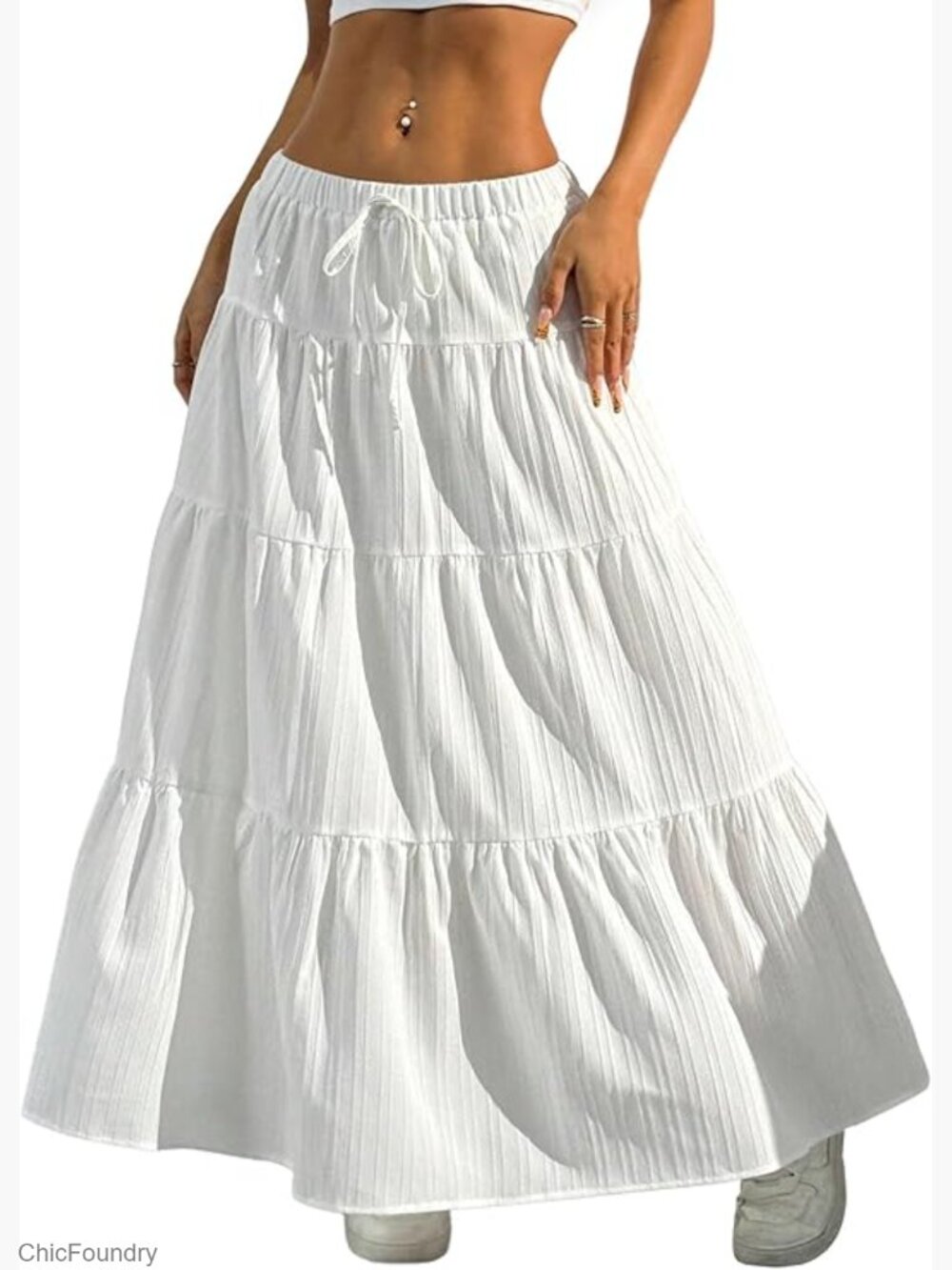 Long Maxi Skirt Boho Flowy Flared Ruffle Casual Summer Skirt